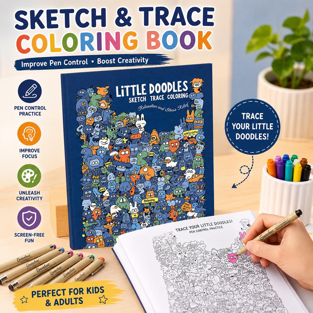 Adult Coloring Book Stress Relief - スケッチトレース・カラーリングブック。小さな落書き、ペンのコントロール練習、線の引き方練習、スケッチブック。ストレス解消に。子供から大人まで楽しめるギフト。