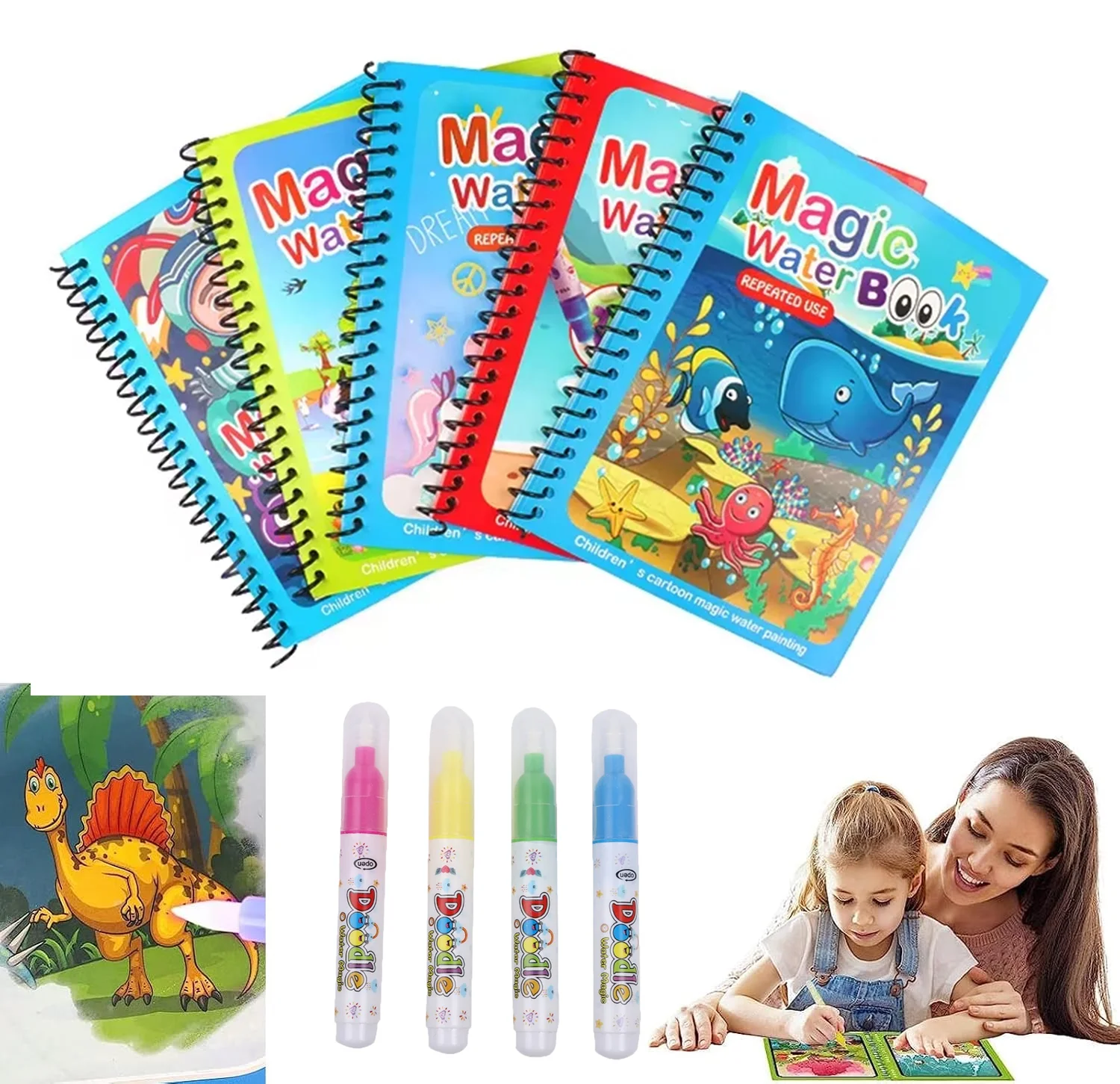 1PC 子供水彩画マジックブック詰め替え可能な水ペン付き感覚 - Reusable Water Magic Coloring Book のレビューと価格