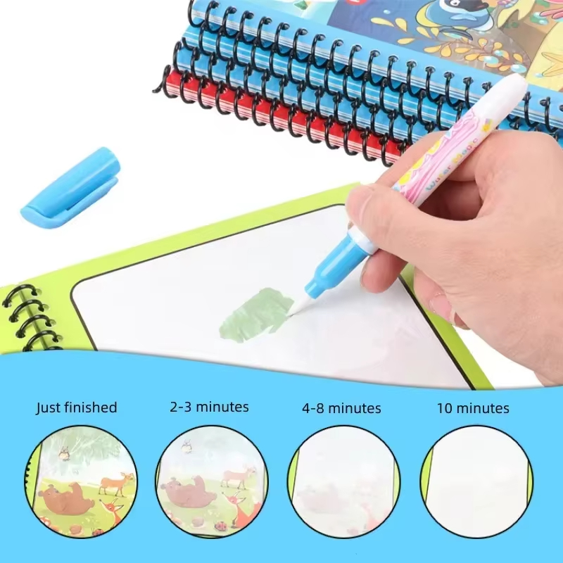 1PC 子供水彩画マジックブック詰め替え可能な水ペン付き感覚 - Reusable Water Magic Coloring Book のレビューと価格
